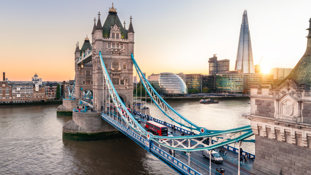 Tower Bridge at sunset with The Shard in the background, London. Ideal for companies considering setting up in London.