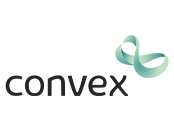 A Convex Insurance company logo with black font and a green symbol on the top right of the letters on a white background.