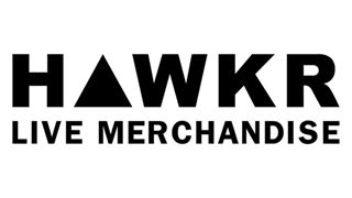 Company logo that reads "Hawkr live merchandise" in black, bold capital letters on white background.
