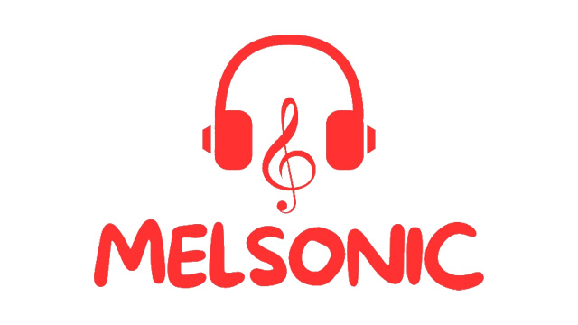 A logo of red headphones and a red treble cleff above red text that reads Melsonic against a white background.