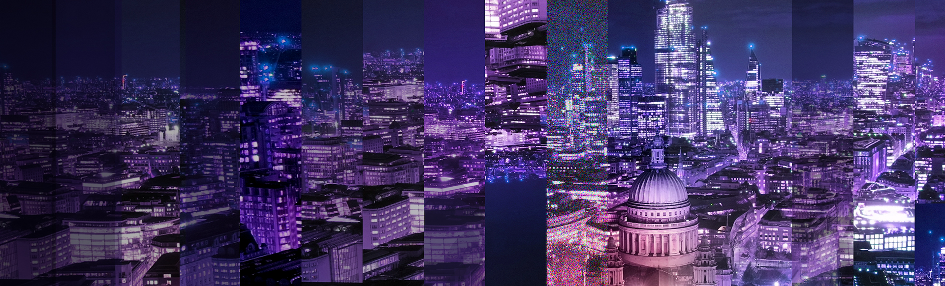 Edited image of central London skyline at night