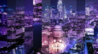 Edited image of central London skyline at night