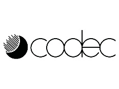 Codec written in black on white background with small circular company logo. 
