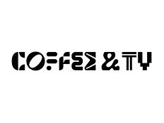 'Coffee & TV' written in stylised black capital letters on white background.