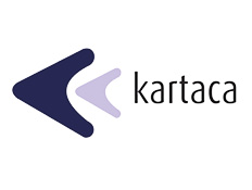 Kartaca written in black on white background next to purple arrows logo.