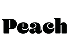 'Peach' written in black curvy lettering on white background.