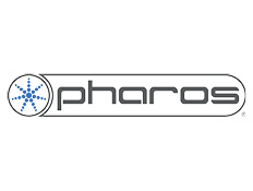 'Pharos' written in capital letters in dark grey on white background with small circle on left.