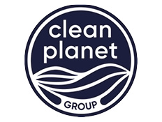 Clean Planet Group circular logo in navy blue with white lettering and stylised wave design.