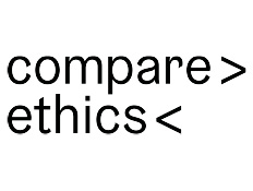 'compare ethics' written in lower case black lettering on white background.