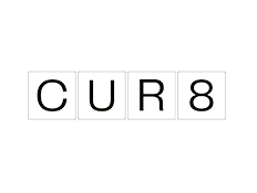 'CUR8' written in black capital letters on white background with each letter inside a grey square.