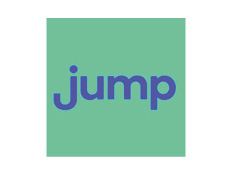 'Jump' written in purple lowercase letters on mint green background.