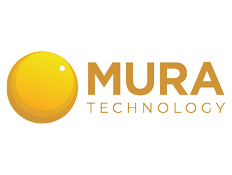 Mura Technology written in capital letters on white background with image of a yellow ball.