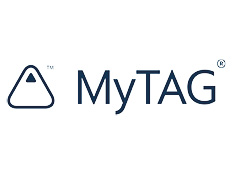 My TAG written in blue letters on a white background next to small triangular company logo.