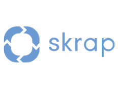 'Skrap' written in blue on white background next to company logo.