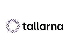 'Tallarna' written in black on white background next to purple circular logo.