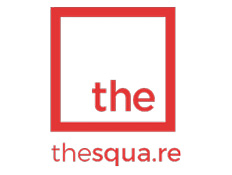 'The Squa.re' written in red on white background with a red square logo.