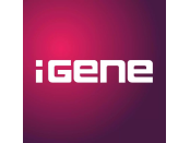 Igene logo on red background.