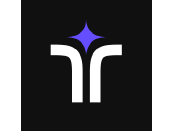 Modern abstract logo with a purple star-like shape above two mirrored white structures on a black background.
