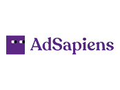 Purple AdSapiens logo on white background.