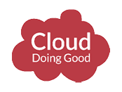 Cloud Doing Good logo on red and white background.