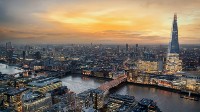 London skyline at dusk.