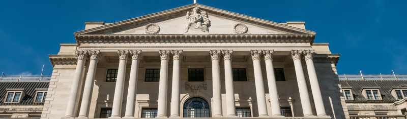 A view of the front of the Bank of England building. 