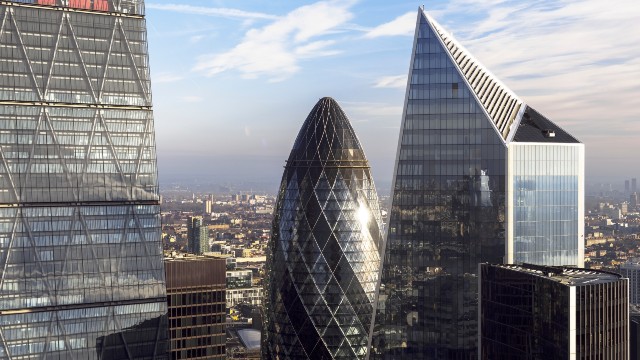 A view of several City of London skyscrapers.