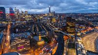 View of the City of London skyline at nightfall.